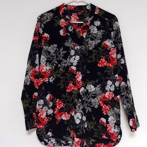 Banana Republic Red & Black Floral Long Sleeved Top Size S